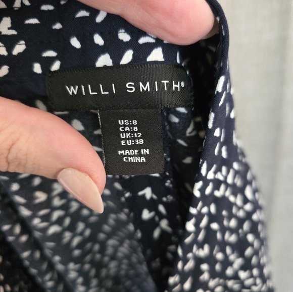 Willi Smith Abstract Dot Trouser Pants Navy Blue Size 8 Satin - Picture 4 of 5